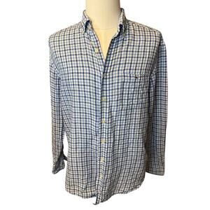 Vineyard Vines Blue Check 100% Linen Shirt Men’s Large Coastal Preppy TINY FLAW